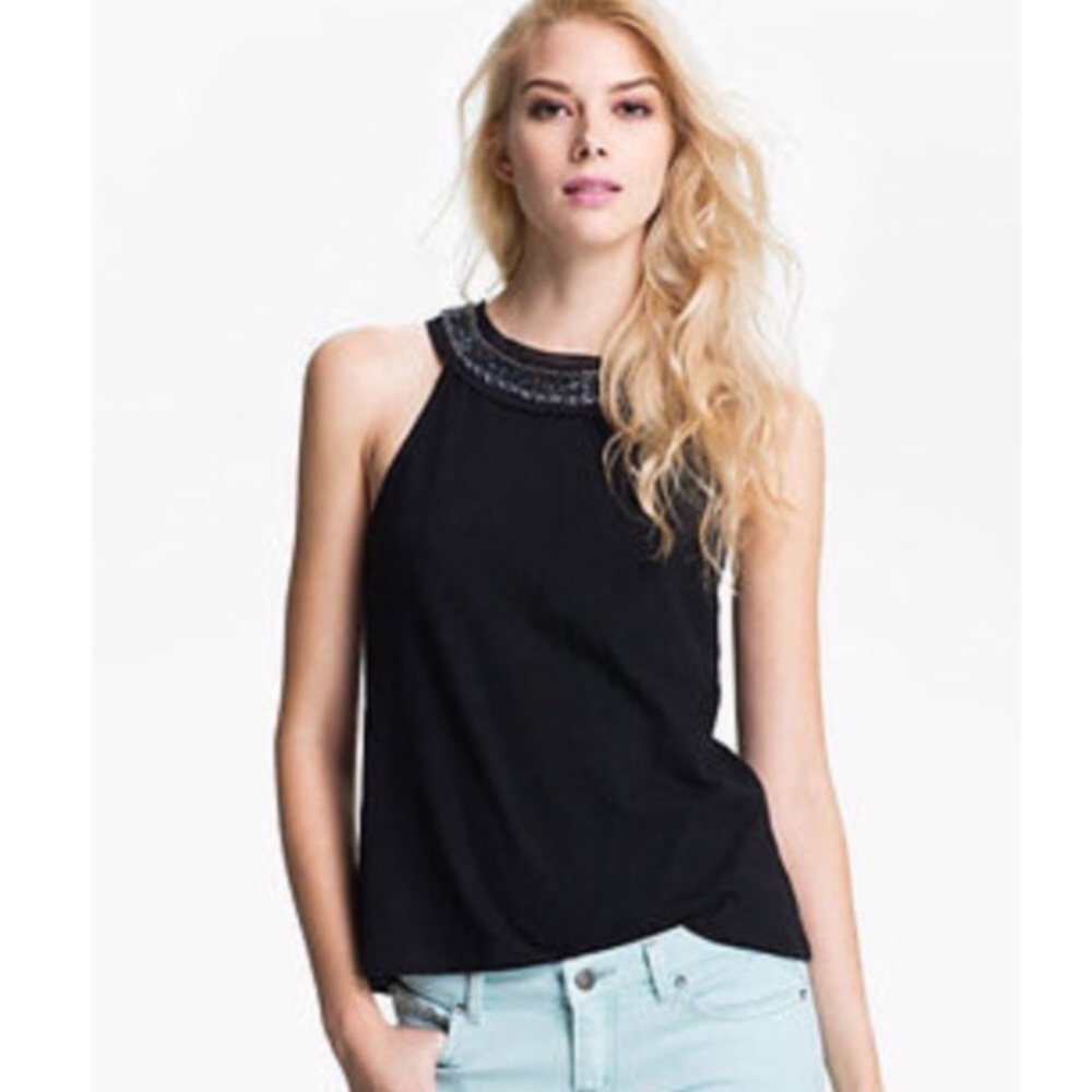 FP FREE PEOPLE • Black High Neck Beaded Tank Top